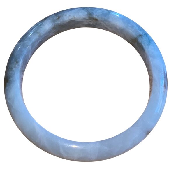 Grade A Natural Green & White Jadeite Bangle Bracelet - Picture 2 of 5